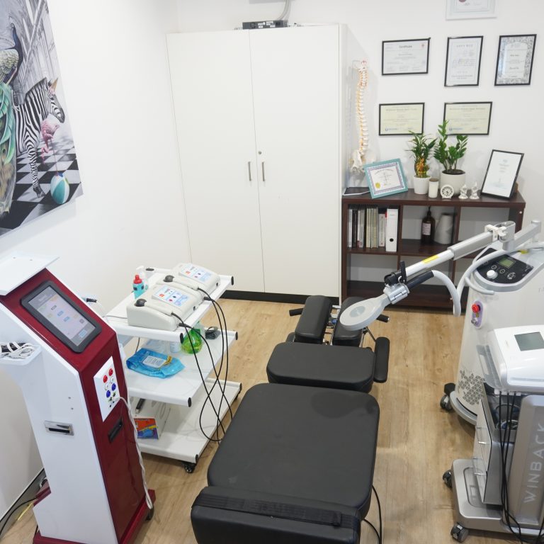 Inside the Hybrid Physiotherapy Chatswood treatment room with WINBACK Tecartherapy equipment